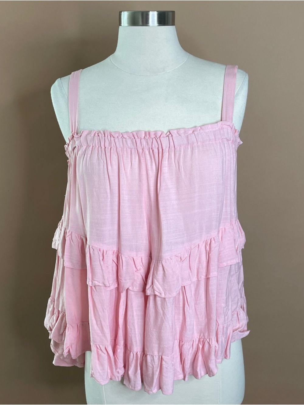Mable Pink Ruffle Tank Top S Tiered Babydoll Cami Cute Summer